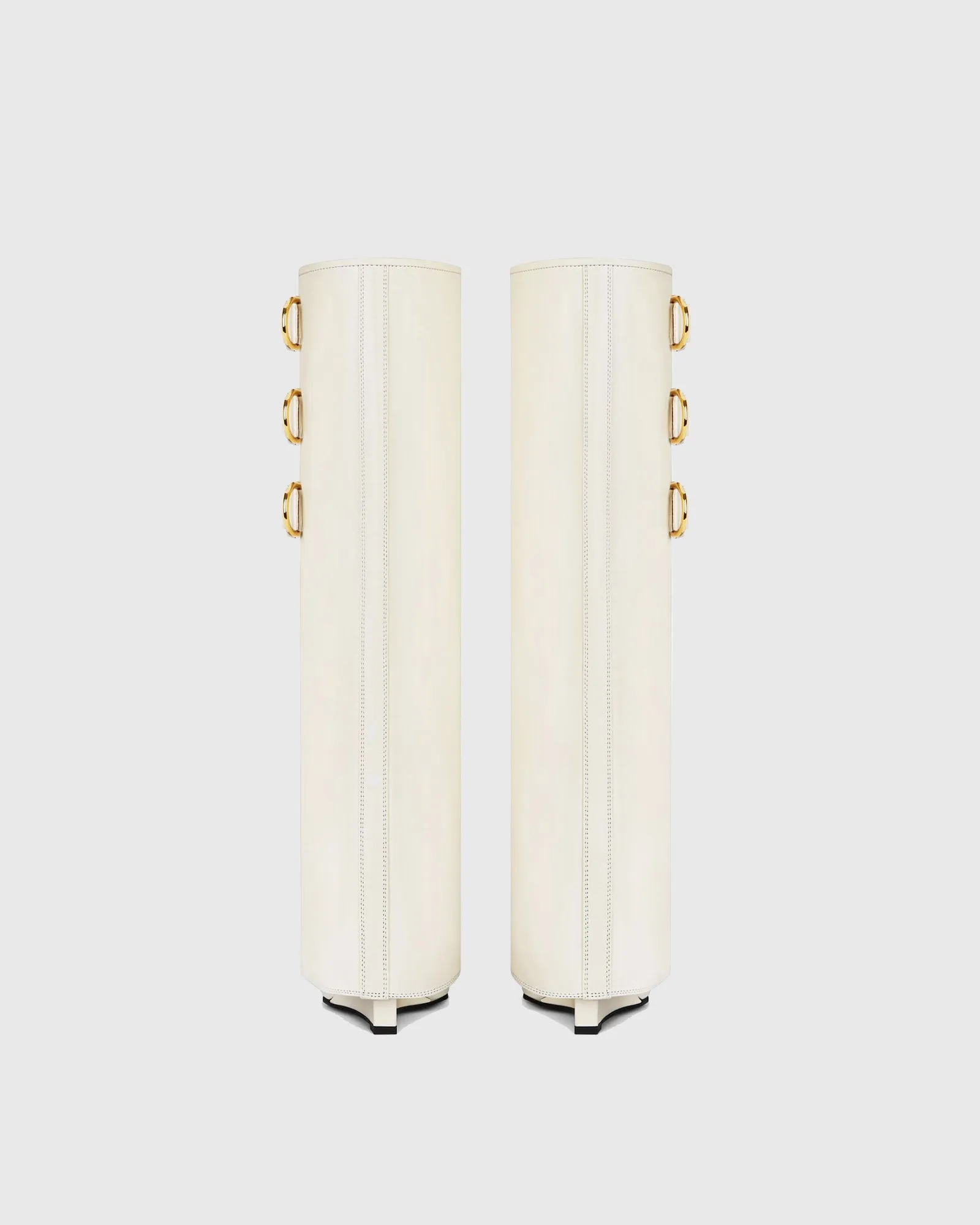 Oriana Buckle Wedge Knee High Boots In White