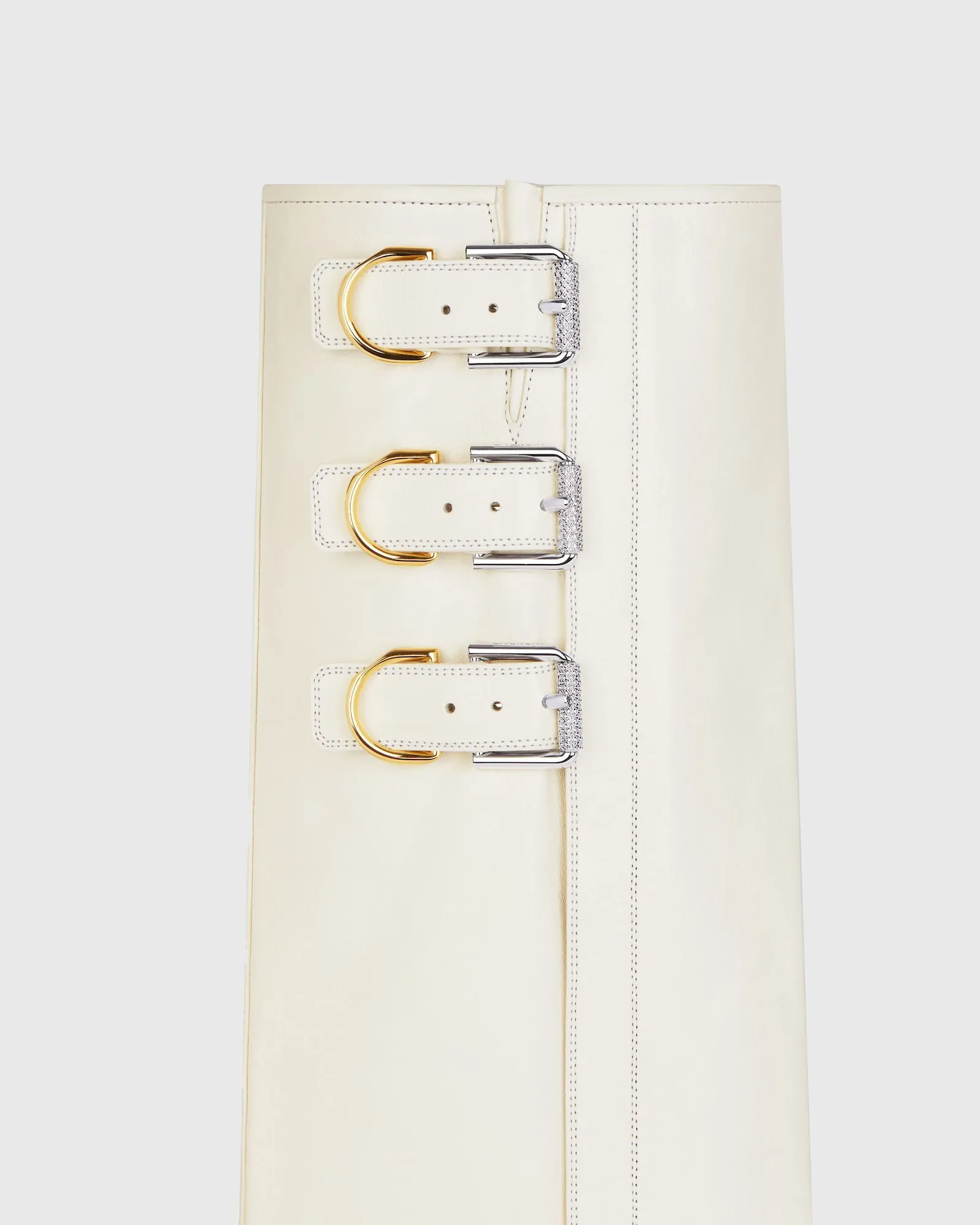 Oriana Buckle Wedge Knee High Boots In White