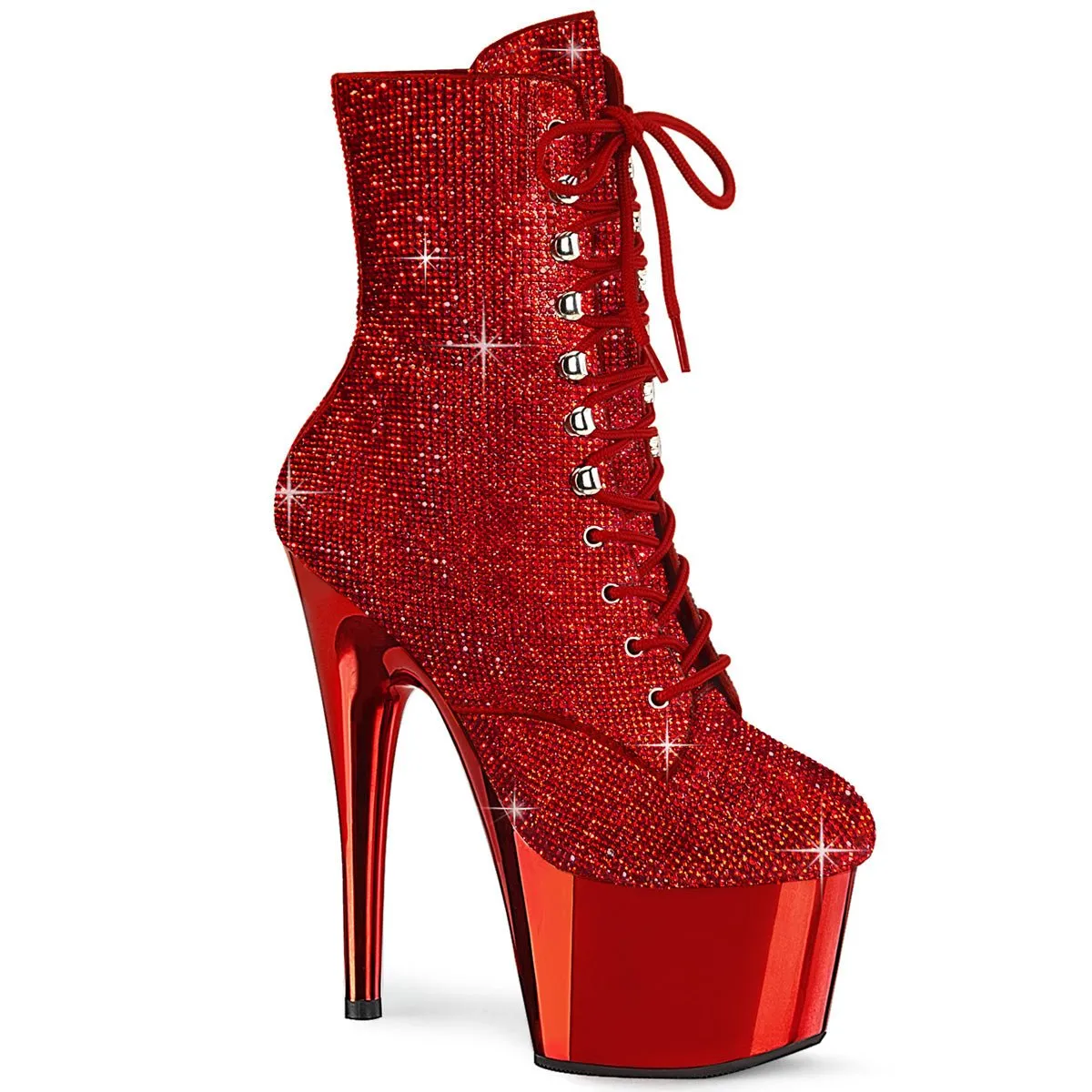 Pleaser Adore 1020CHRS Womens 7" Heel, Platform Front Lace Pole Dance Ankle Boots