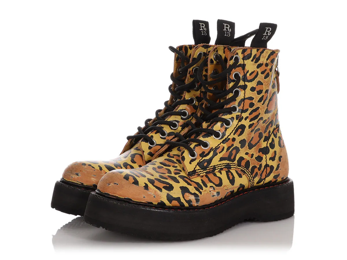 R13 Leopard Print Leather Combat Boots