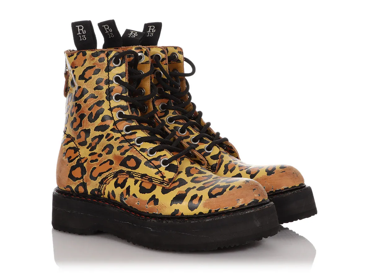 R13 Leopard Print Leather Combat Boots