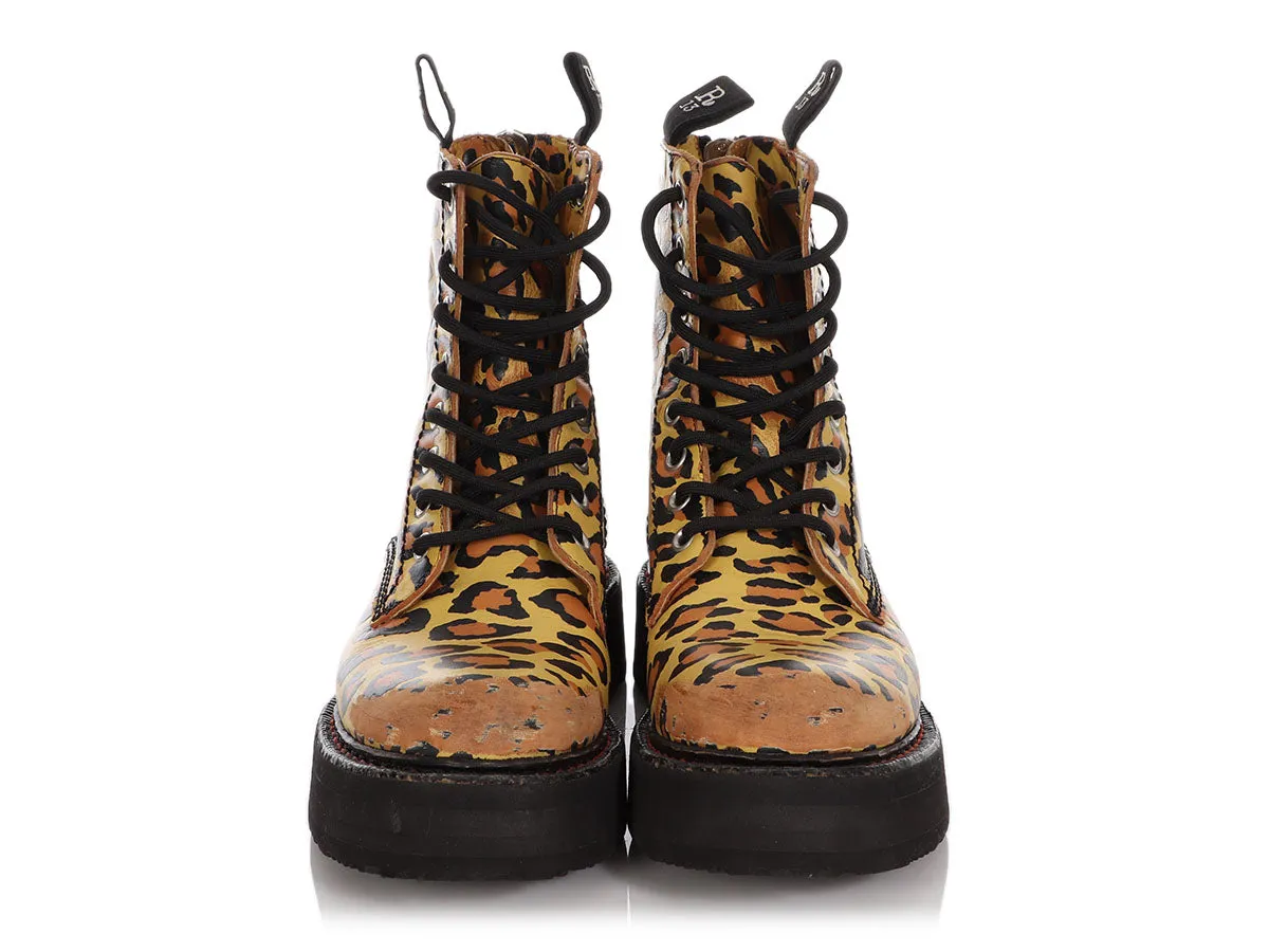 R13 Leopard Print Leather Combat Boots