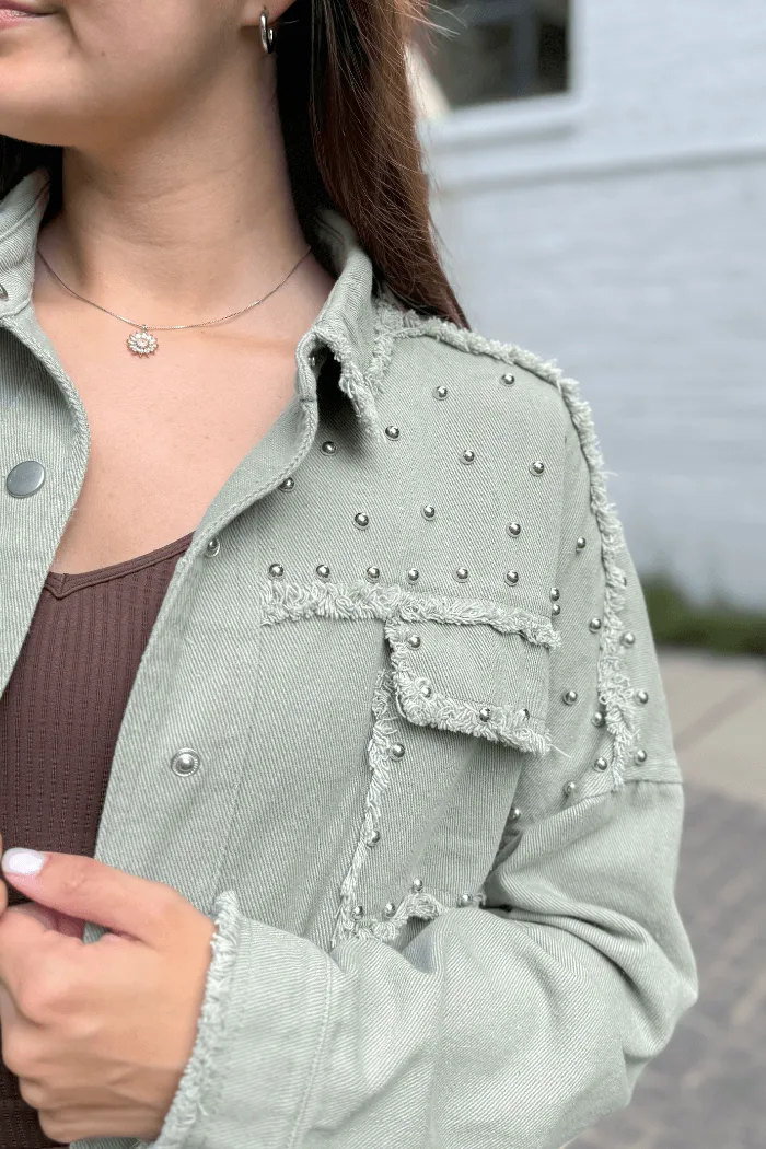 Raw Hem Studded Olive Jacket