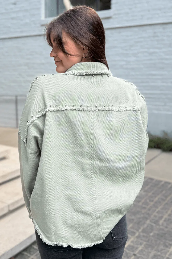 Raw Hem Studded Olive Jacket