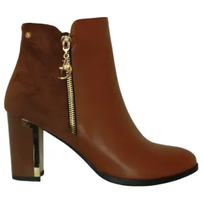 Redz -Block Heeled  Ankle Boots - D3077 - Tan
