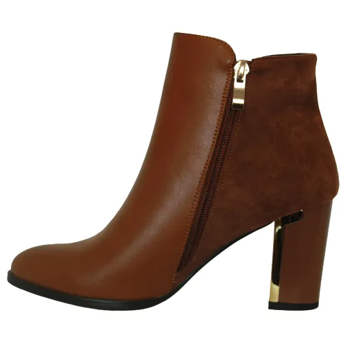 Redz -Block Heeled  Ankle Boots - D3077 - Tan