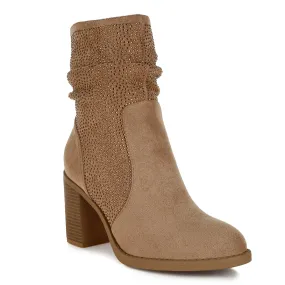 Rhinestone Studded Slouchy Ankle Boots