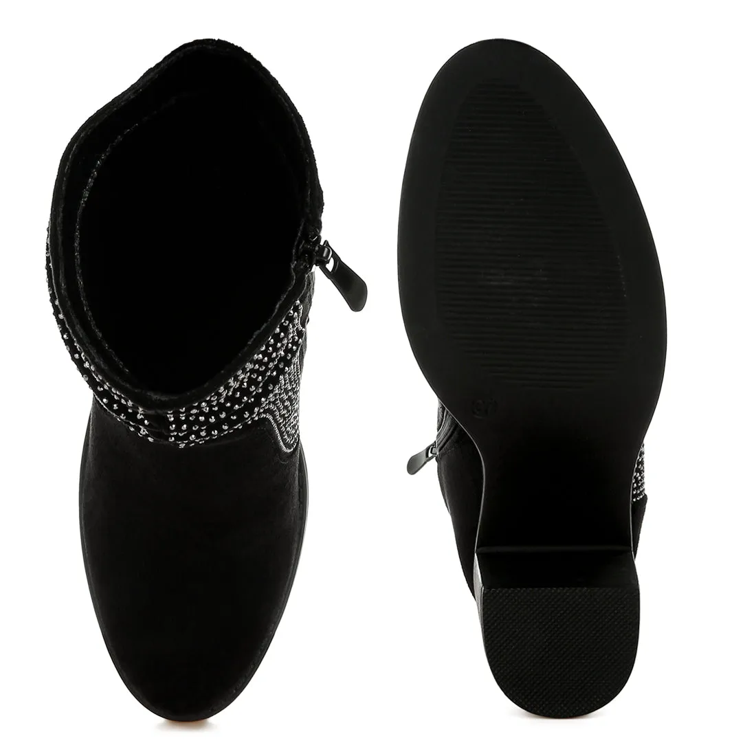 Rhinestone Studded Slouchy Ankle Boots