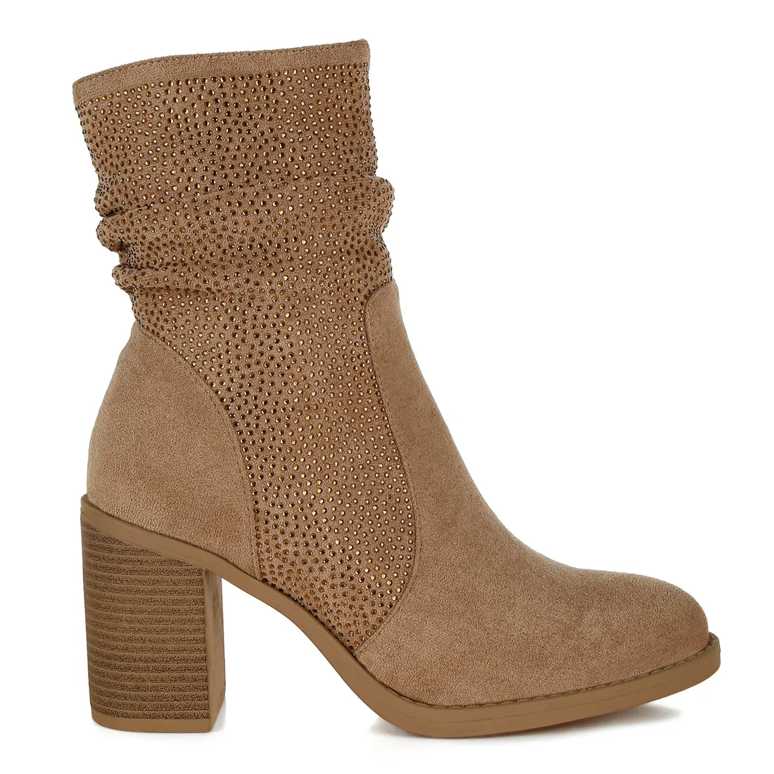 Rhinestone Studded Slouchy Ankle Boots