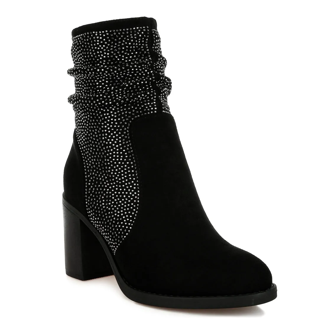 Rhinestone Studded Slouchy Ankle Boots