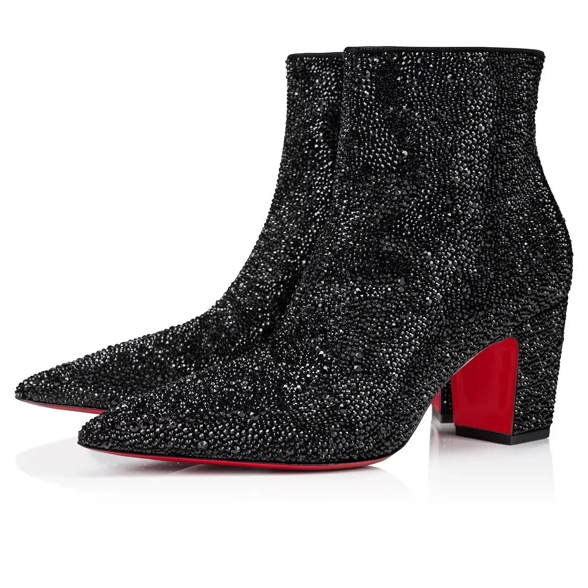 Rhinestone suede ankle high heeled red bottom Boots