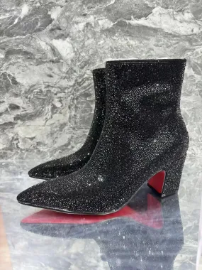 Rhinestone suede ankle high heeled red bottom Boots