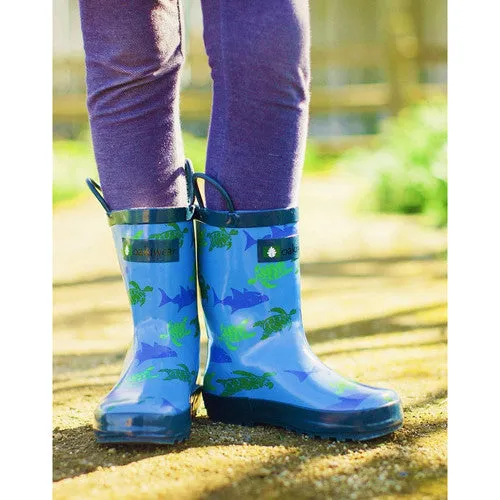 Sharks and turtles loop handle rubber boots