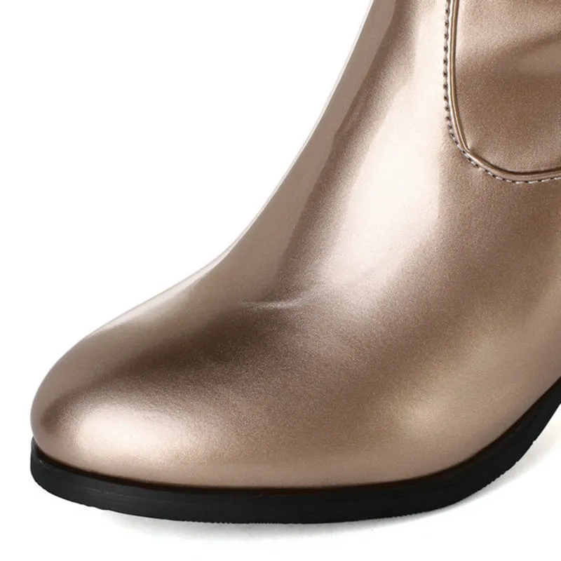 Silver/gold metallic knee high boots with back tie-up