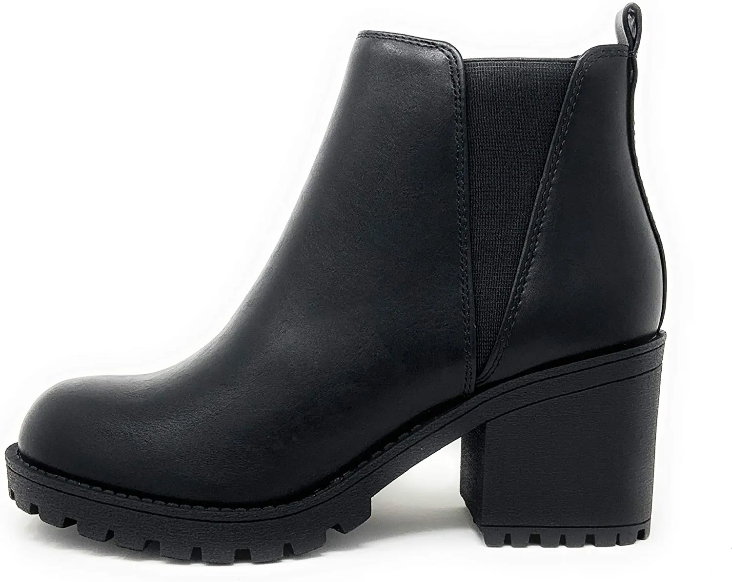Soda Origami Lug Sole Mid Heel Fashion Ankle Bootie W/Double Elastic Gore Black (10, Black)