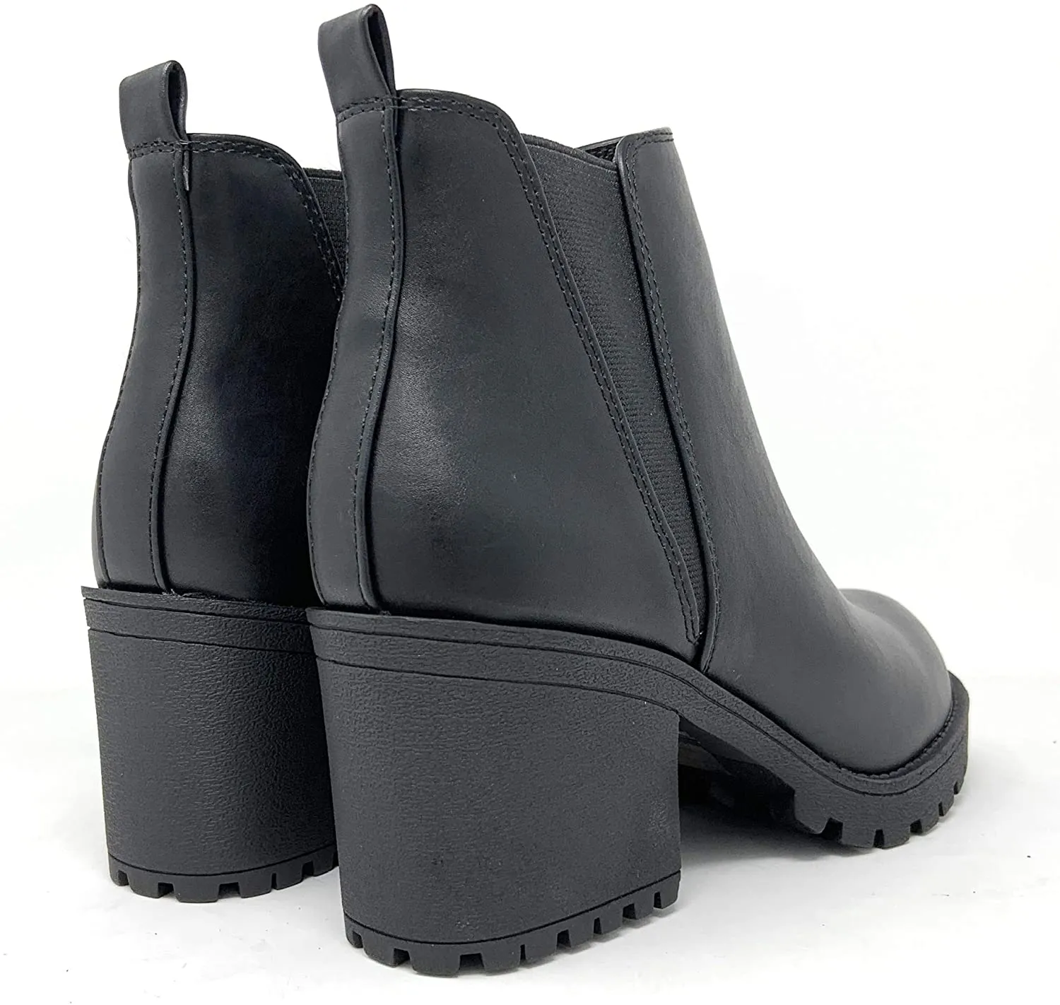 Soda Origami Lug Sole Mid Heel Fashion Ankle Bootie W/Double Elastic Gore Black (10, Black)