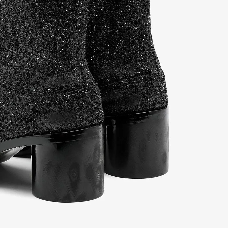 Split-Toe Glitter Ankle Boots