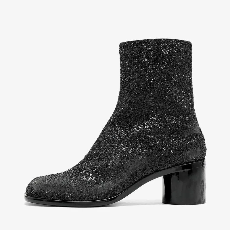 Split-Toe Glitter Ankle Boots