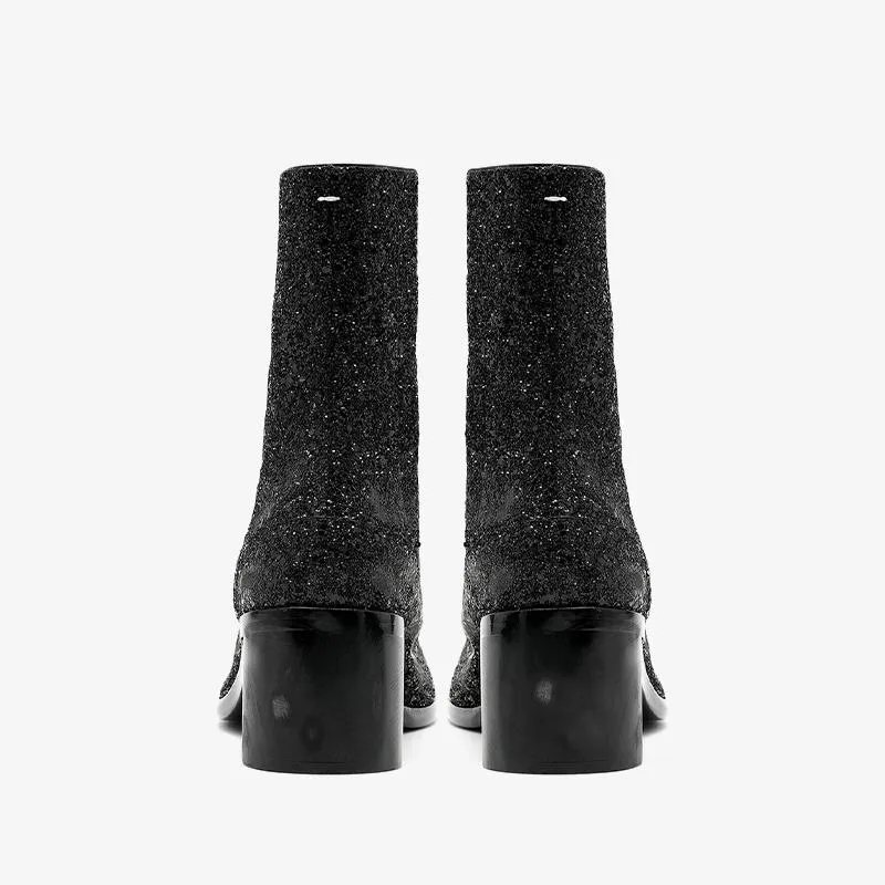 Split-Toe Glitter Ankle Boots