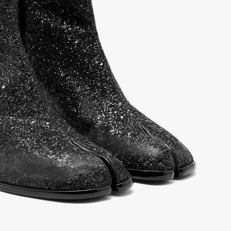 Split-Toe Glitter Ankle Boots
