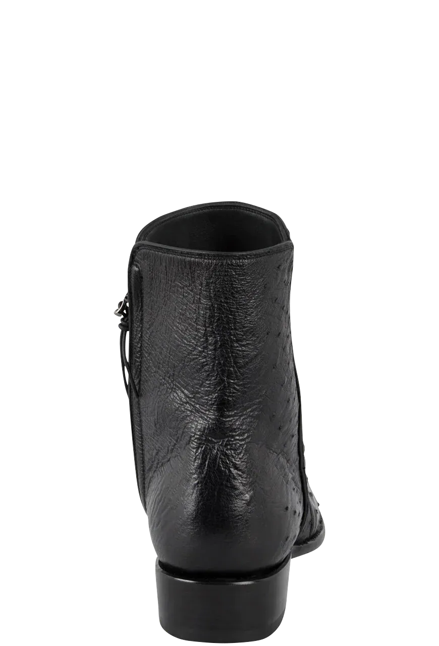 Stallion Full Quill Ostrich Zorro Ankle Boots - Black