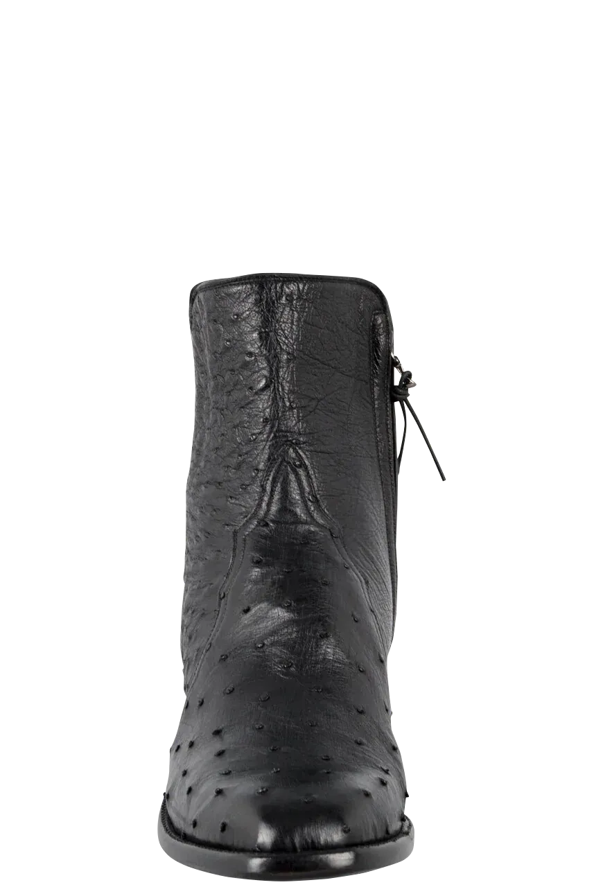 Stallion Full Quill Ostrich Zorro Ankle Boots - Black