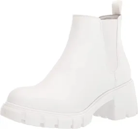 Steve Madden Howler White Pull On Block Heel Platform Fashion Ankle Boots