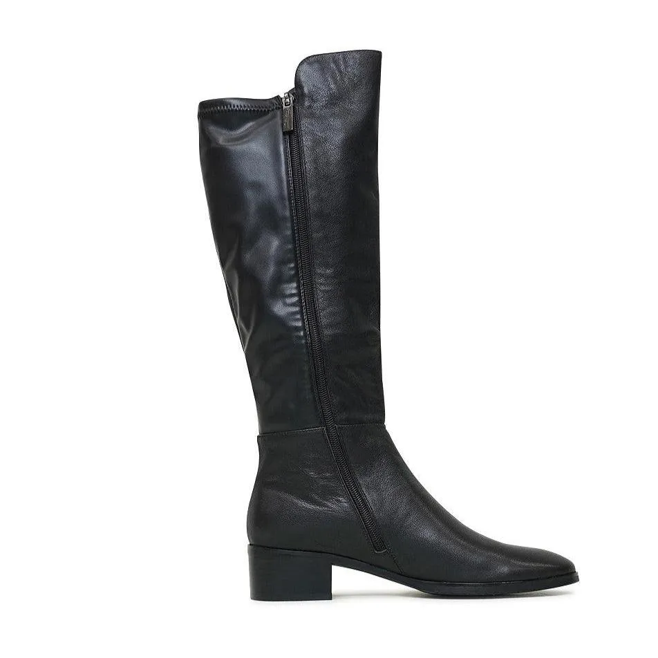 Tetley Black Leather/ Stretch Knee High Boots