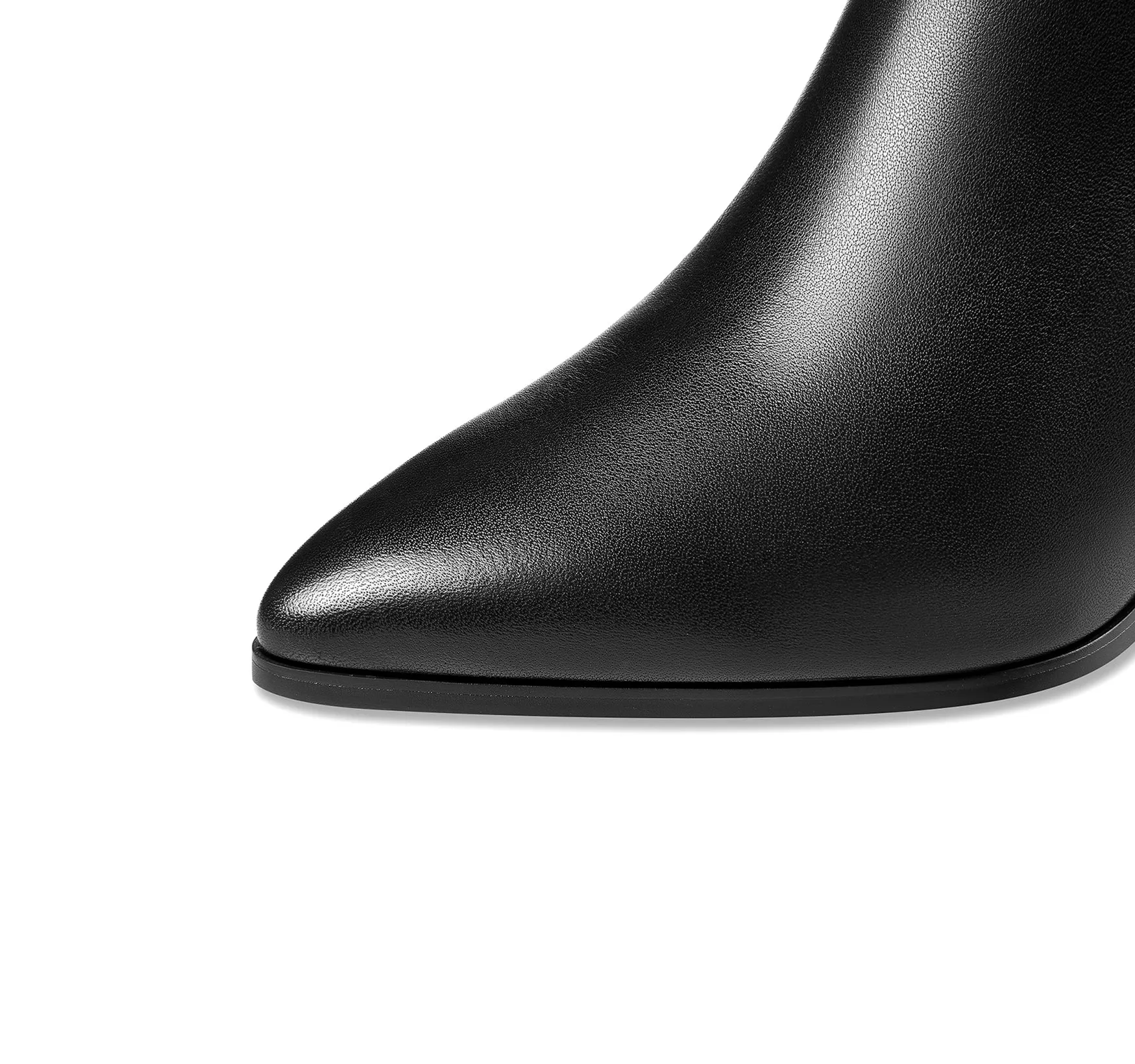 TinaCus Handmade Women's Genuine Leather Trendy Spool Heel Side Zip Up Chic Buckle Decor Pointed Toe Dress Boots