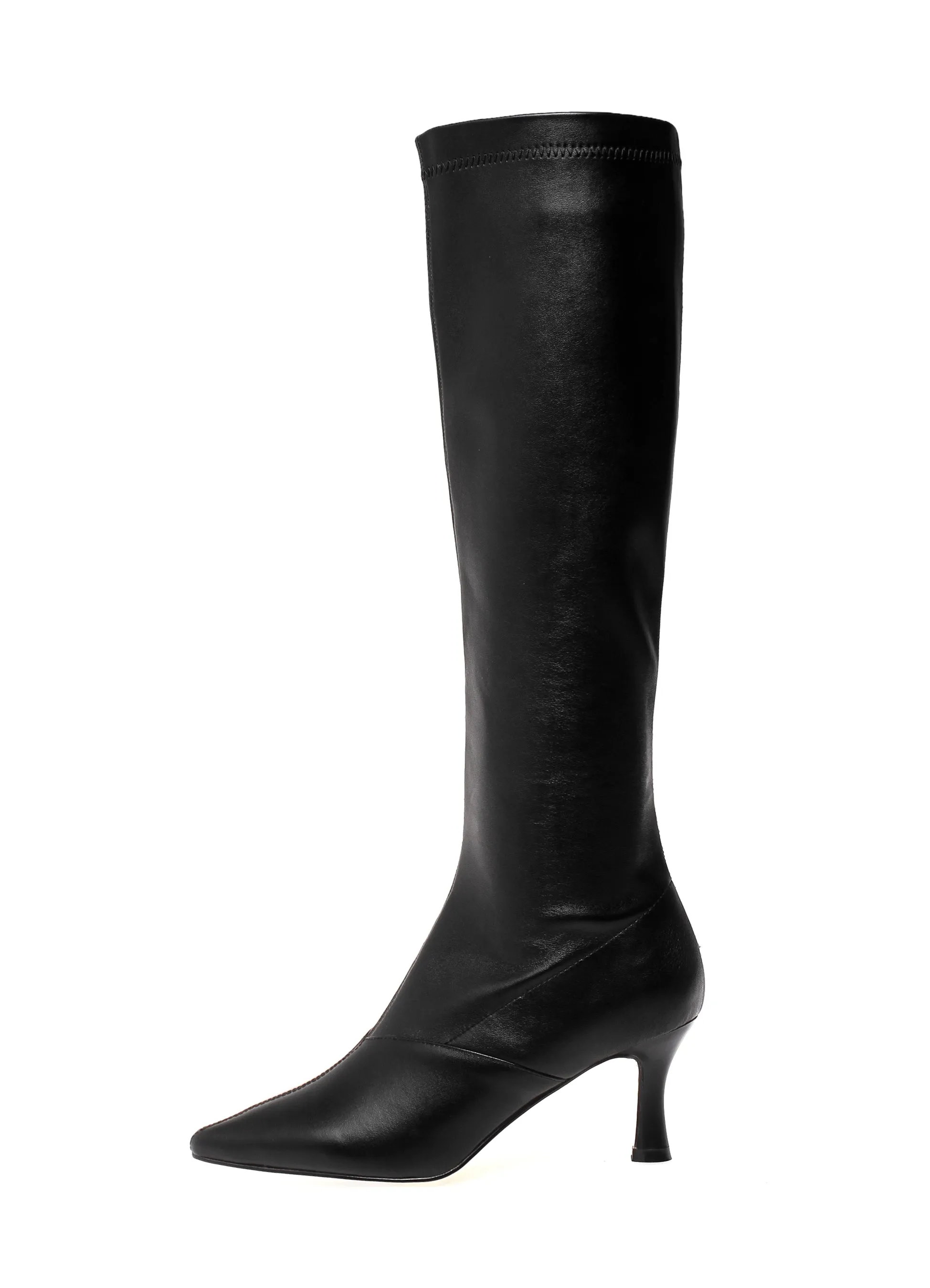 TinaCus Women's Handmade Genuine Leather with Elastic Fabric Pointed Toe Side Zip Mid Heel Stylish Knee High Boots