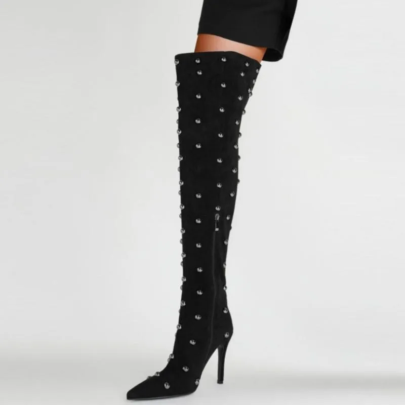 Trendy Studded Knee High Boots