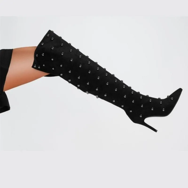 Trendy Studded Knee High Boots