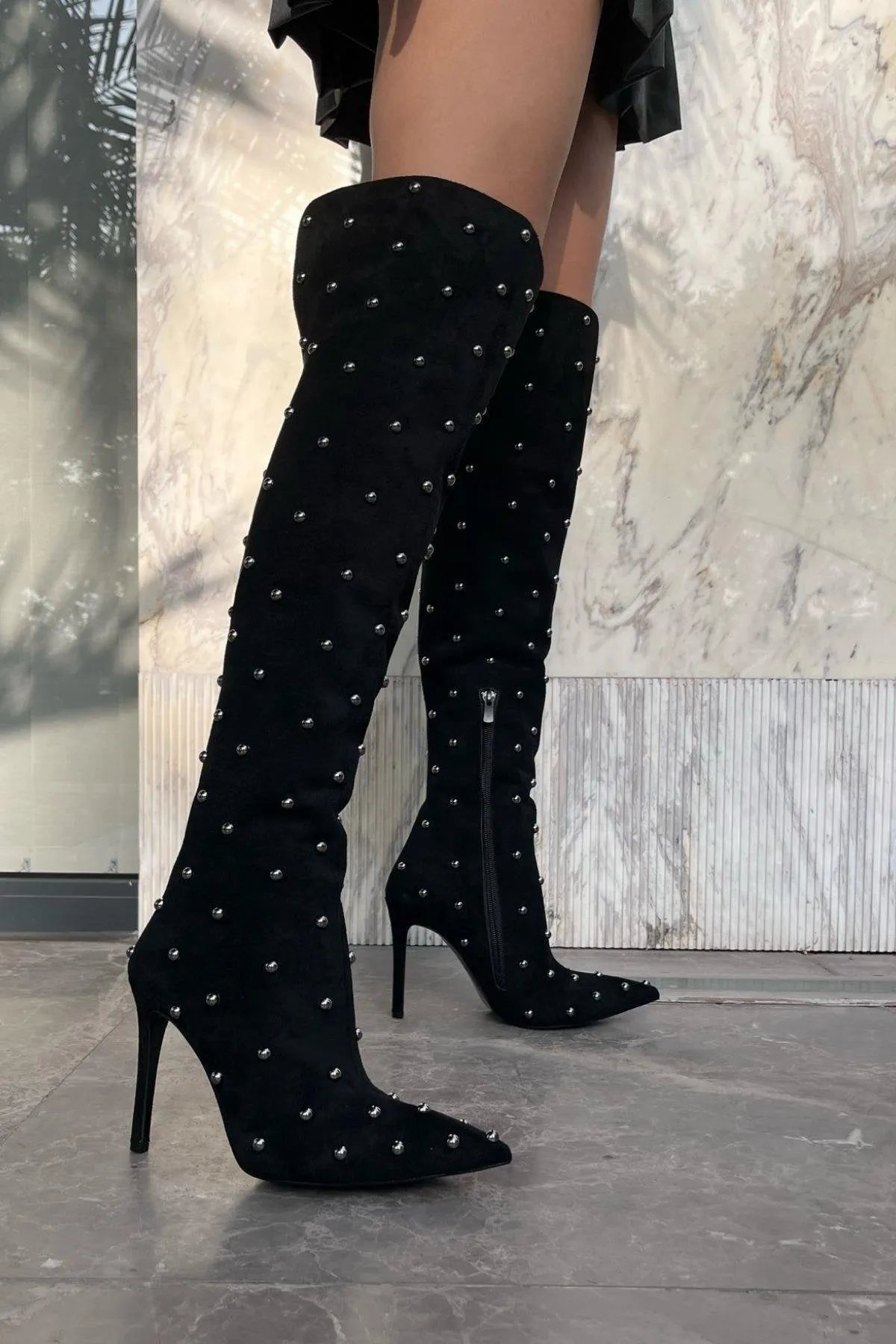 Trendy Studded Knee High Boots
