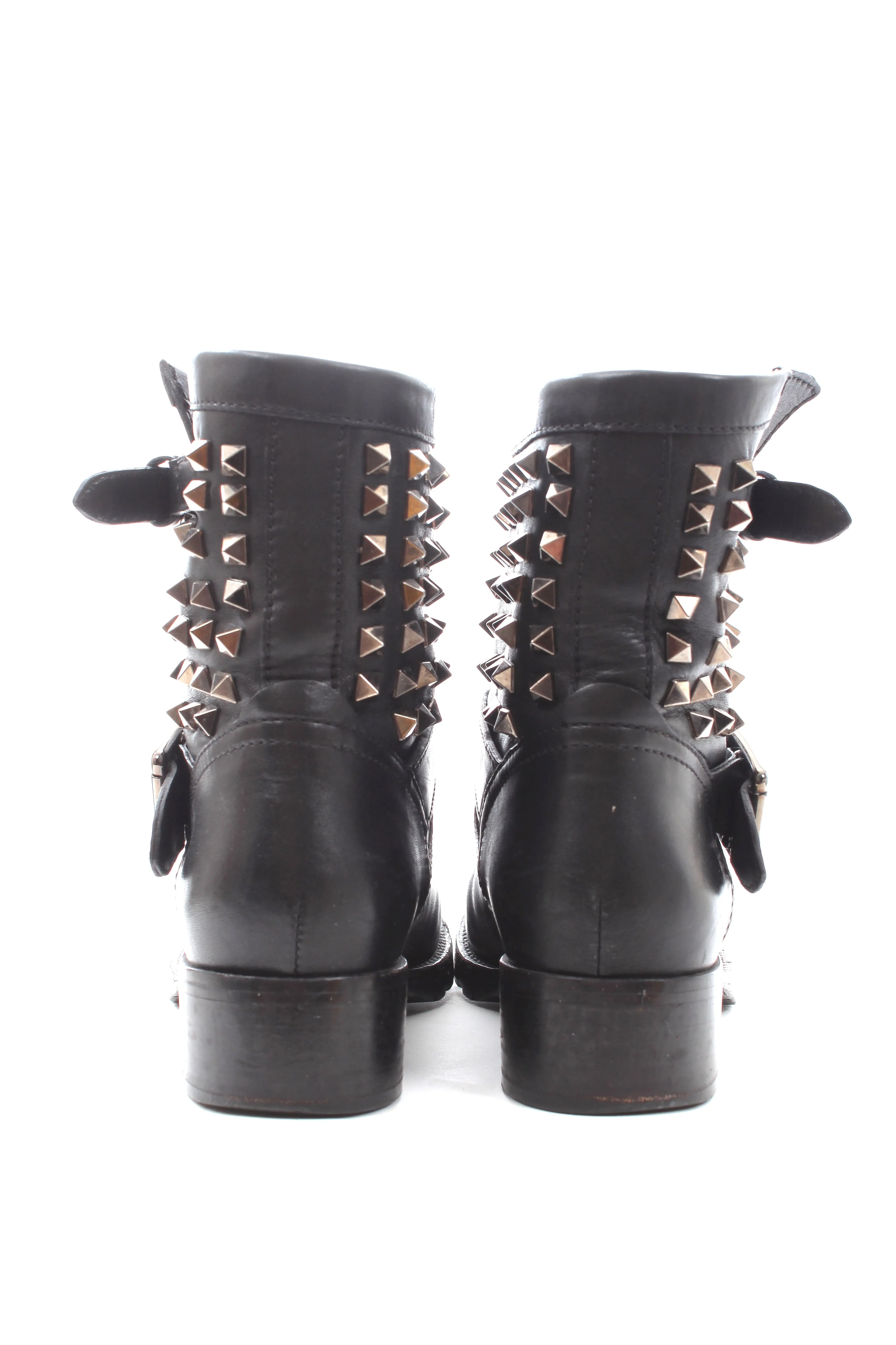 Valentino Noir Rockstud Biker Leather Ankle Boots