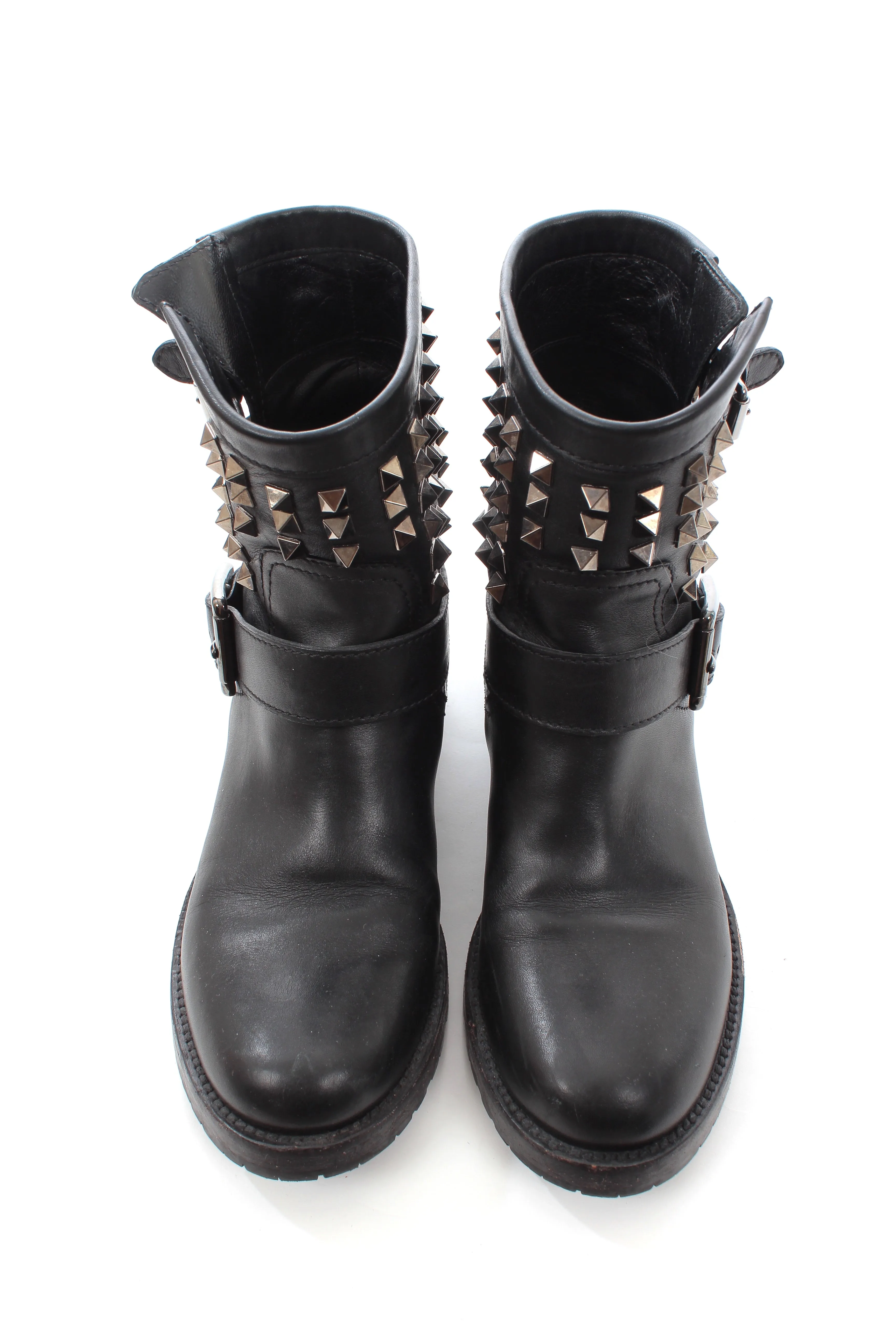 Valentino Noir Rockstud Biker Leather Ankle Boots