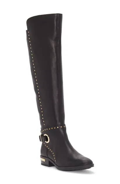 VINCE CAMUTO Women's Poppidal Studded Low-heel Boots In Black Leather, SZ 6.5M! Retail $275 