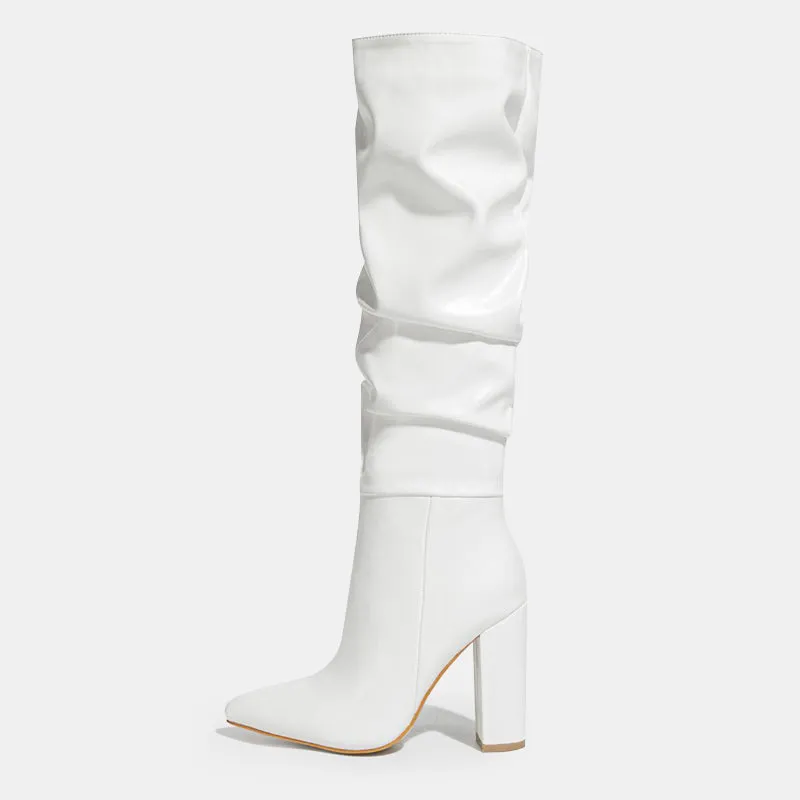 Viola Pleated Block Knee High Boots