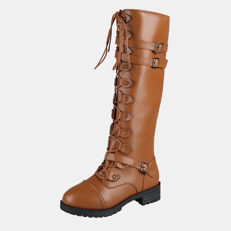 Wandflower Buckle Knee High Boots