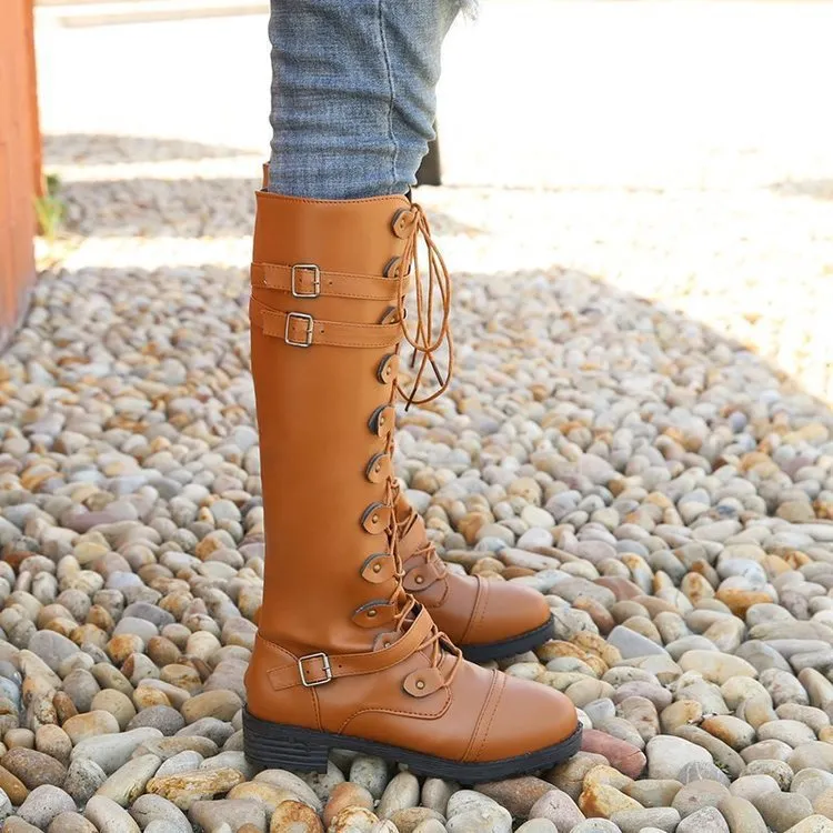 Wandflower Buckle Knee High Boots