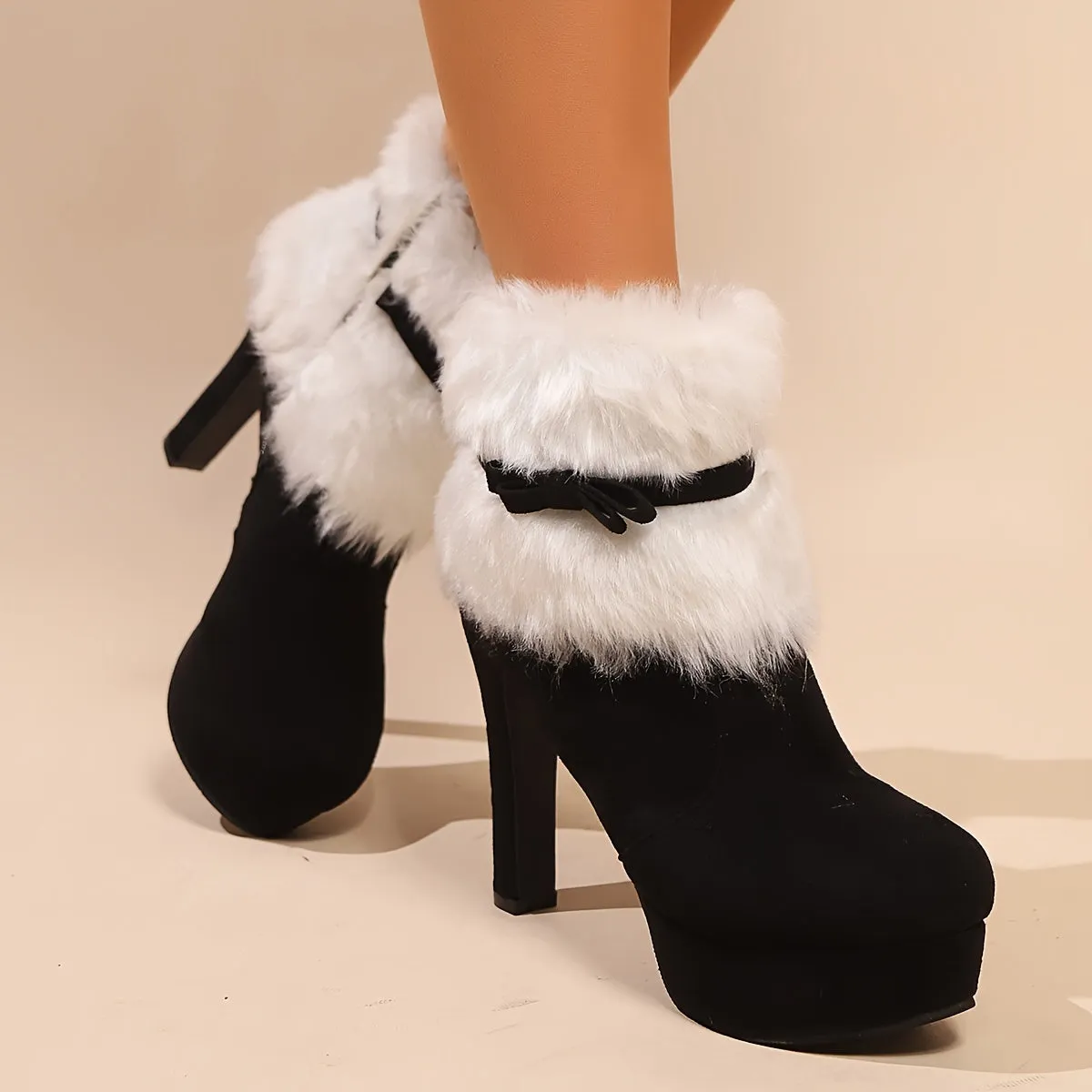 Waterlily Plush Bow Ankle Boots
