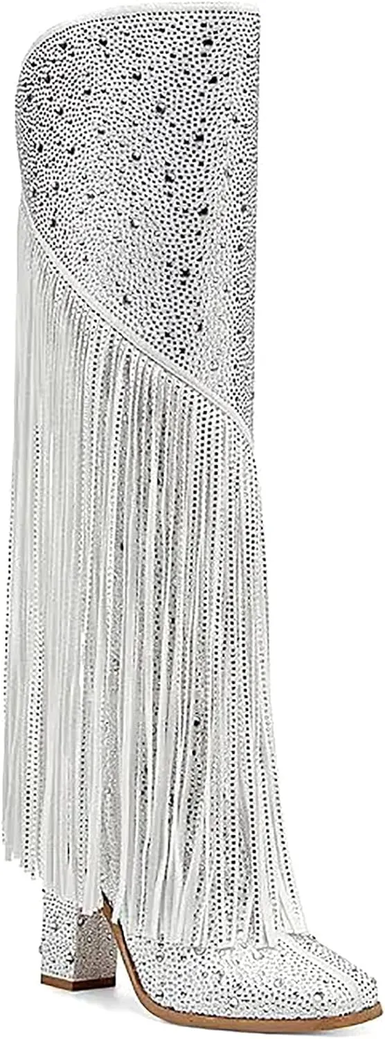 Western Fringe Rhinestone Sequin Black Sparkle Cowboy Boots