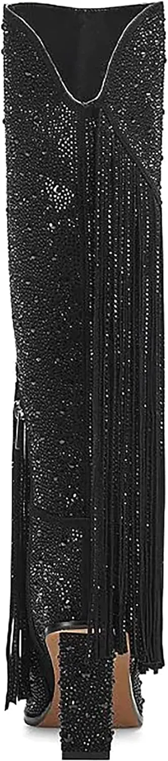 Western Fringe Rhinestone Sequin Black Sparkle Cowboy Boots