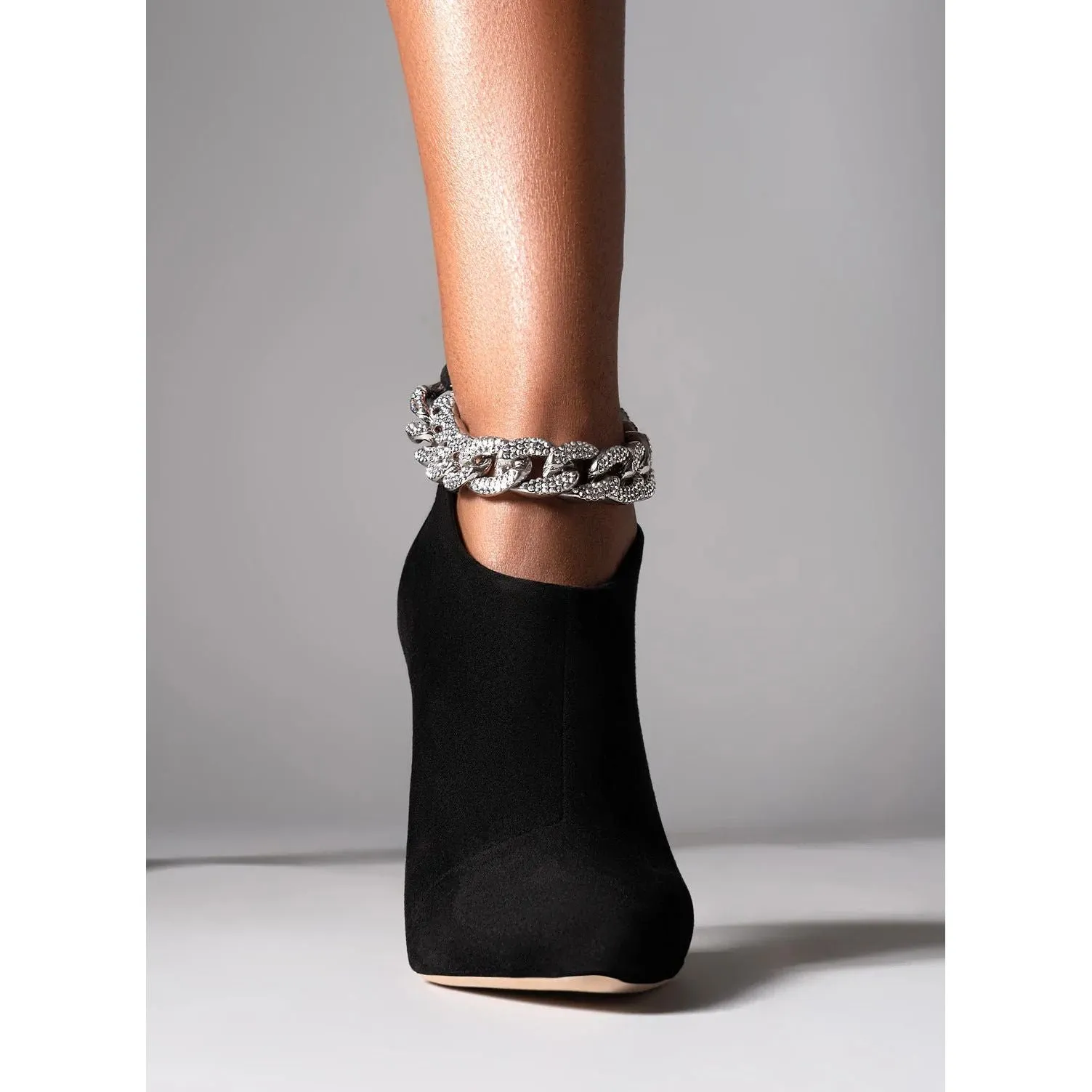 Women's Chain Decoration Ankle Boots Back Zipper Stiletto Heels Black Patent Leather & Suede Styles