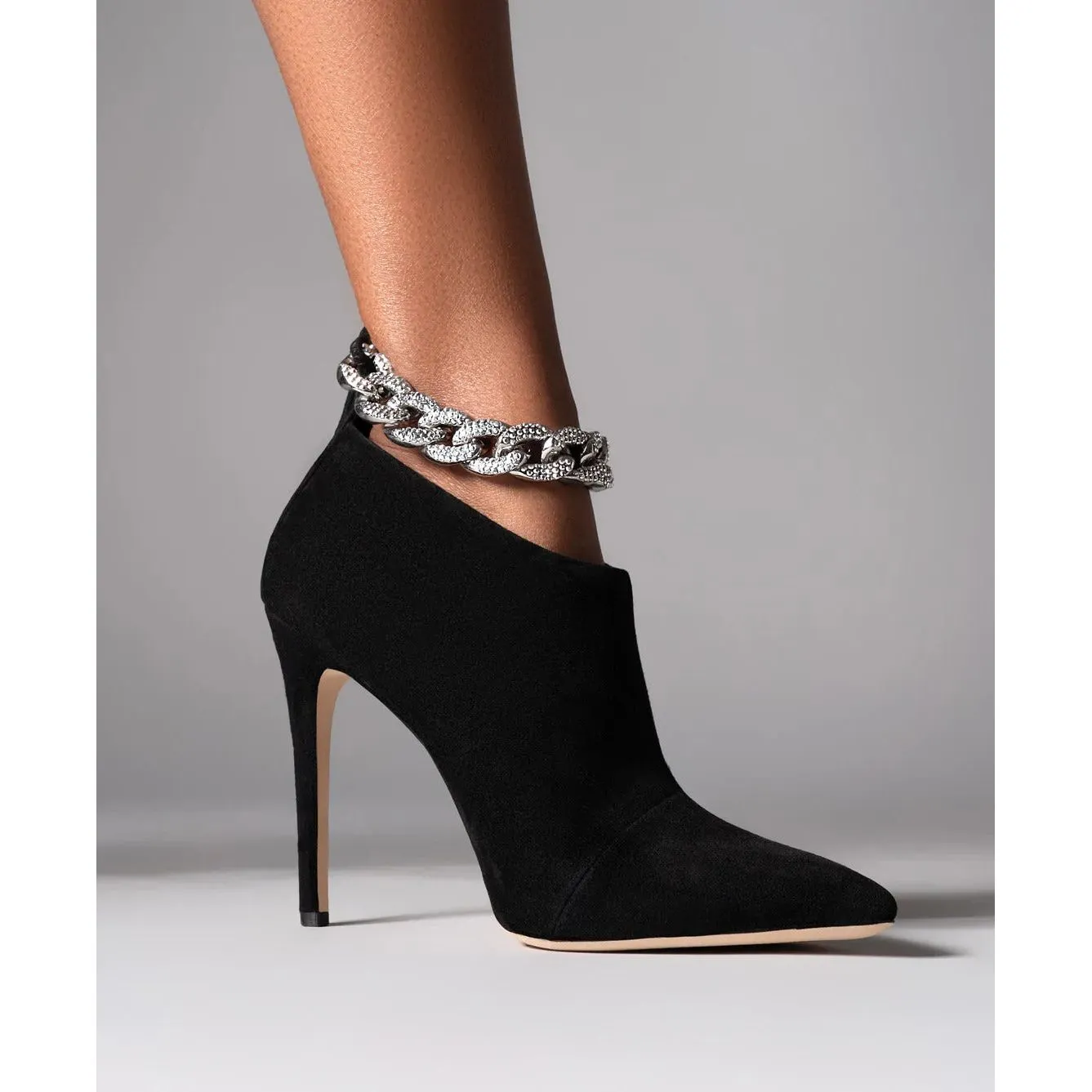Women's Chain Decoration Ankle Boots Back Zipper Stiletto Heels Black Patent Leather & Suede Styles