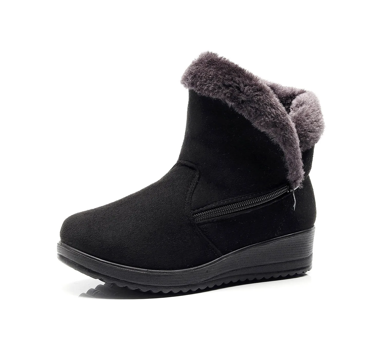 Women's faux fur lining warm snow boots short winter boots with zipper