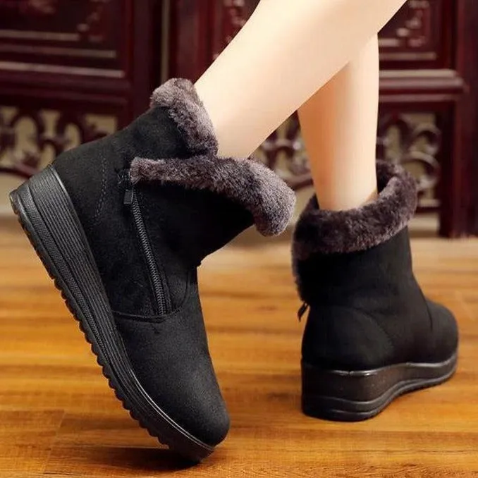 Women's faux fur lining warm snow boots short winter boots with zipper