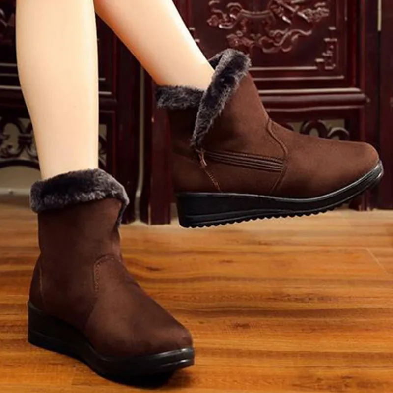 Women's faux fur lining warm snow boots short winter boots with zipper
