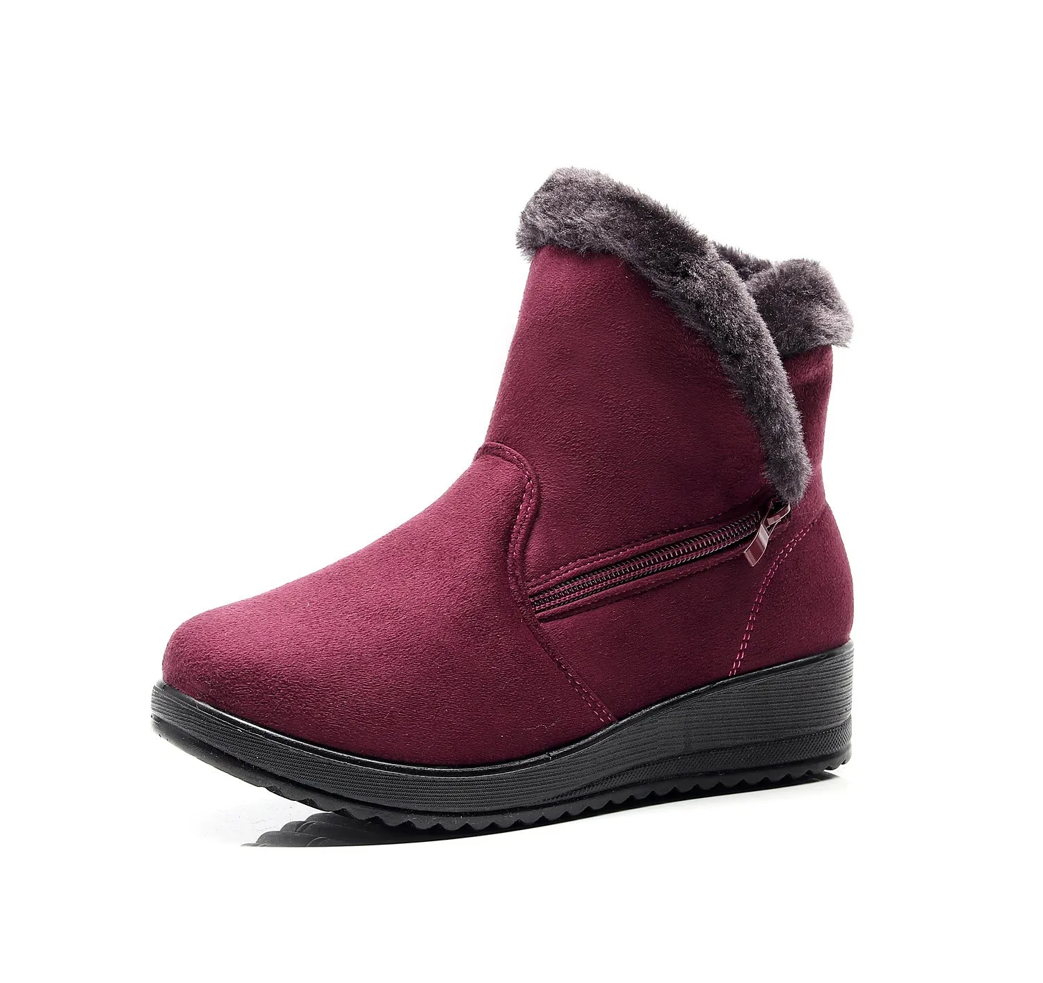 Women's faux fur lining warm snow boots short winter boots with zipper