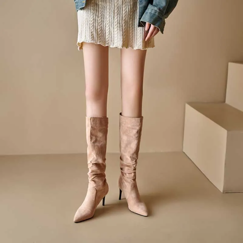 Women's High Heel Suede Boots Plus Size Knee High Boots