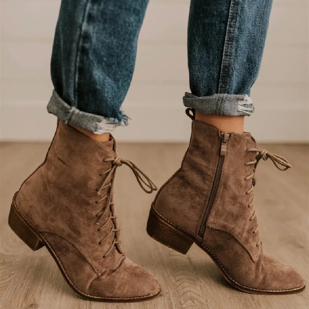 Women's Square Heel Suede Martin Boots